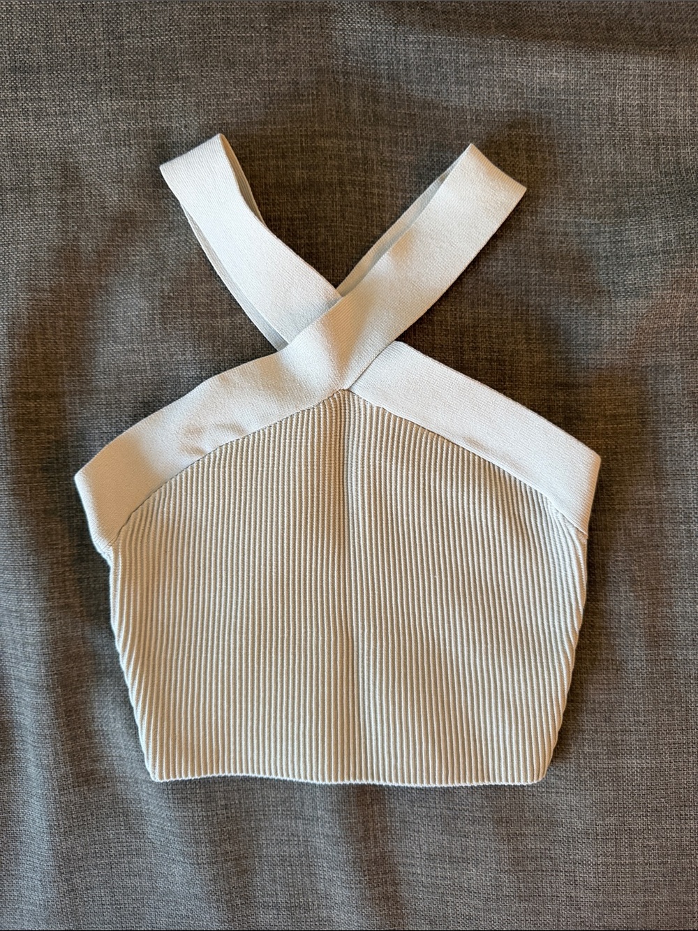 Cross-Strap Ribbed Crop Top in Cream
